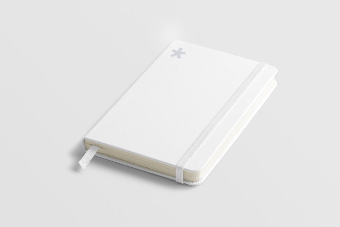 white notebook with grey asterisk