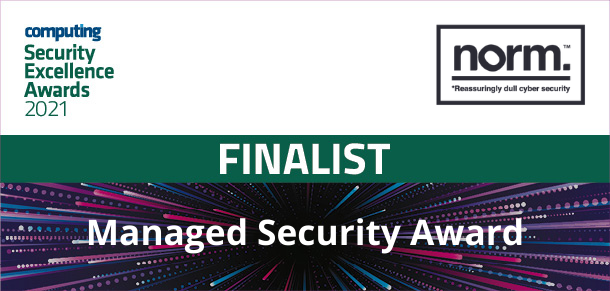 Norm. Shortlisted by computing for the 2021 managed security award 1 Computing security excellence awards 2021 finalist logo