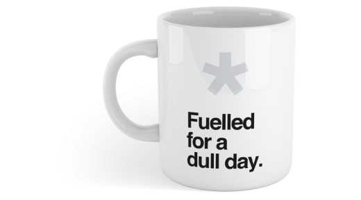 "fuelled for a dull day" coffee mug