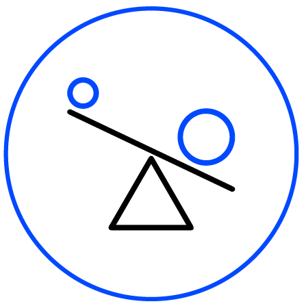An icon of a seesaw off balance due to a large ball taking up more weight than the smaller ball.