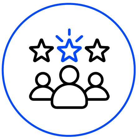 An icon of three people with stars above their heads.