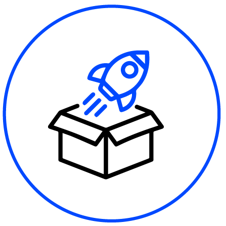 An icon of a rocket coming out of a box.