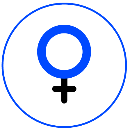A blue and black version of the female symbol.