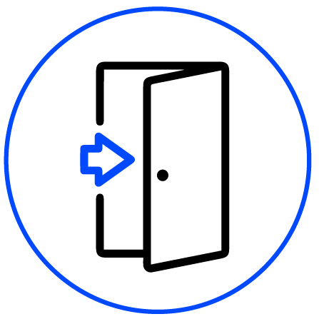 An icon of a door slightly open and a blue arrow directing you in.