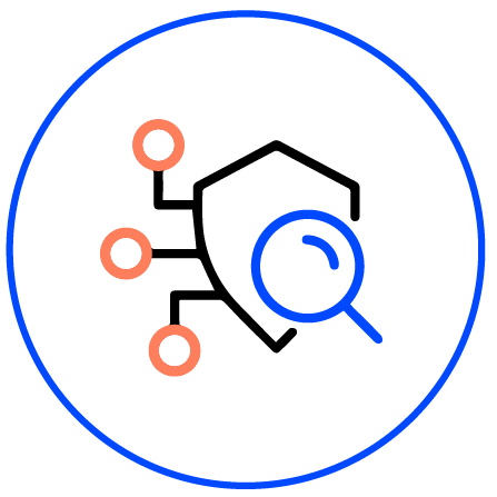A blue magnifying glass looking at a shield.