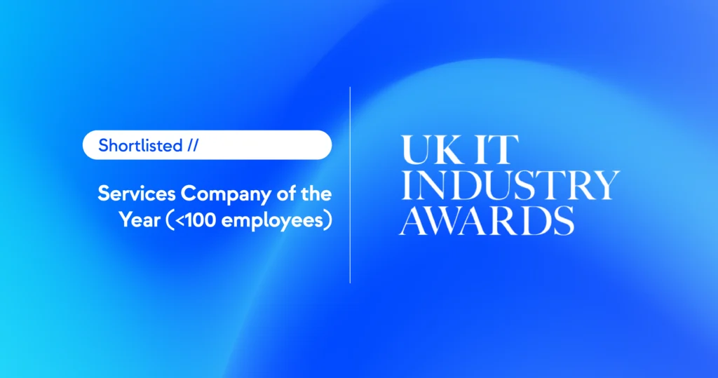 image of the the UK IT Industry award logo and test reading shortlisted services company of the year 9