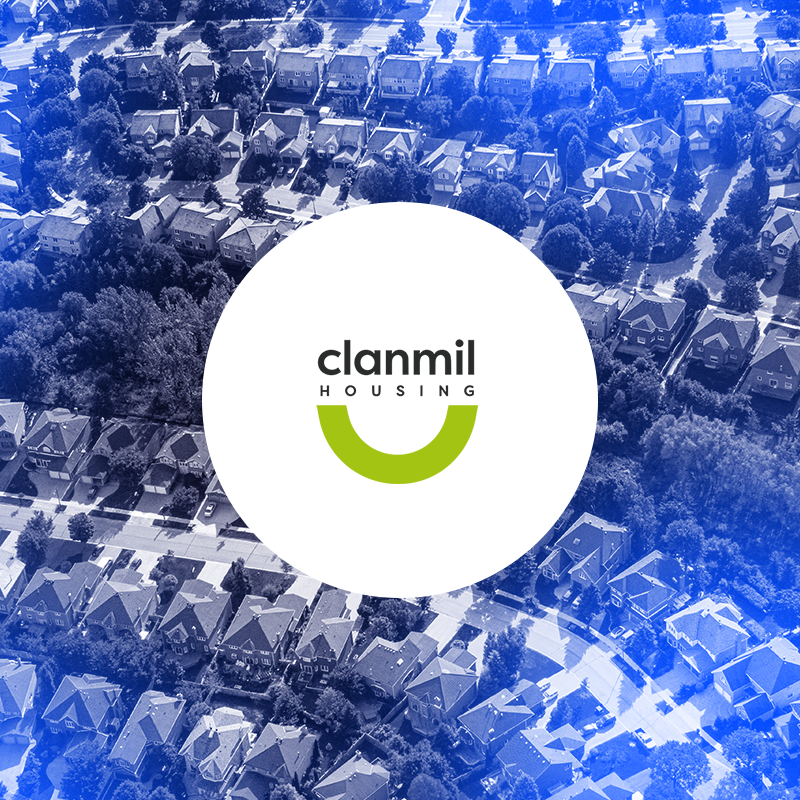housing background with clanmil logo on top